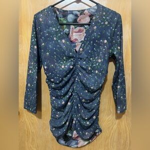 White House Black Markety Reversible Floral Ruched V-Neck Top